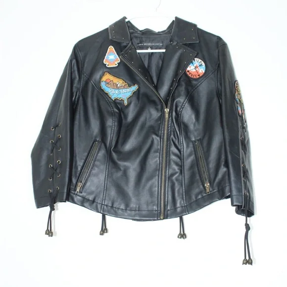 Torrid Insiders Collection Patch Moto Jacket Faux Leather Sz 0 (12/L) - Picture 1 of 9